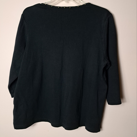 Quacker Factory Embellished Bead Embroidered Colorful Star Black Top Size Large - Picture 11 of 12